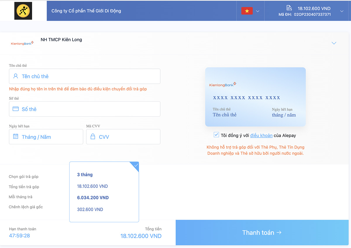 Thanh to&aacute;n qua đối t&aacute;c