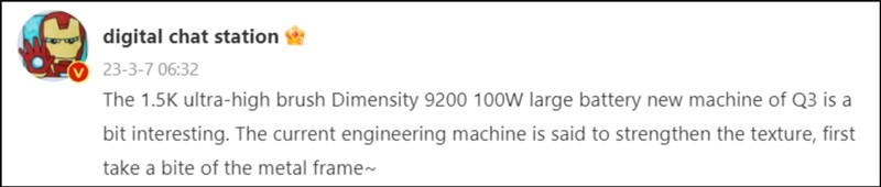 Bài đăng rò rỉ về Redmi K60 Ultra của Digital Chat Station