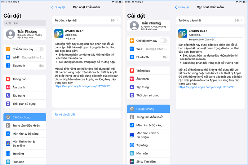 Thông tin bản cập nhật iPadOS 16.4.1 trên iPad 9