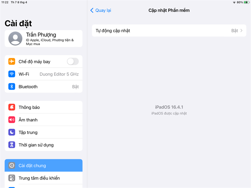 Hoàn tất quá trình cập nhật iPadOS 16.4.1 trên iPad 9