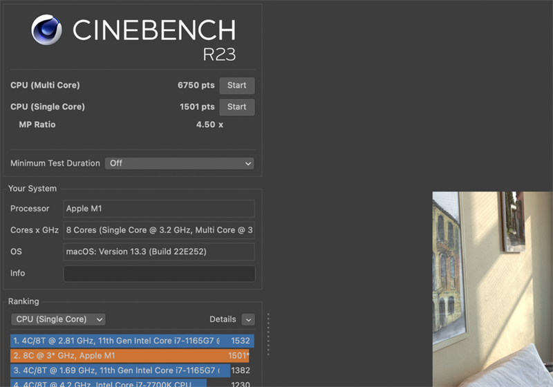 Điểm Cinebench R23 của MacBook Air M1.