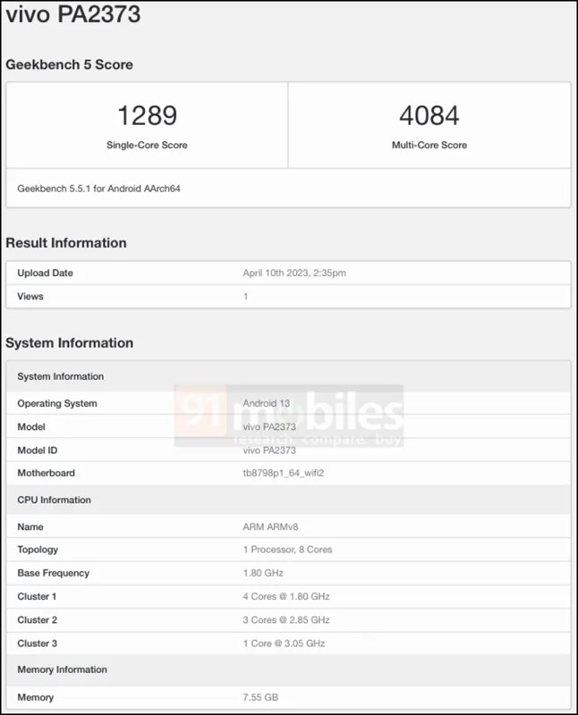 Kết quả mà Vivo Pad 2 đạt được trong bài kiểm tra hiệu suất của Geekbench