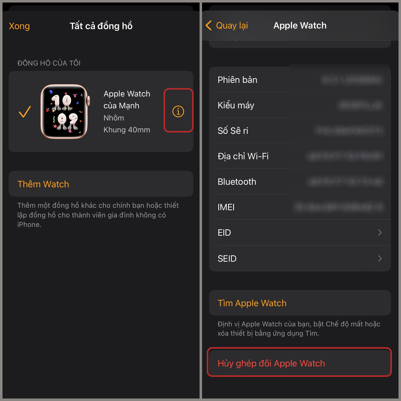 Cách xóa iCloud trên Apple Watch