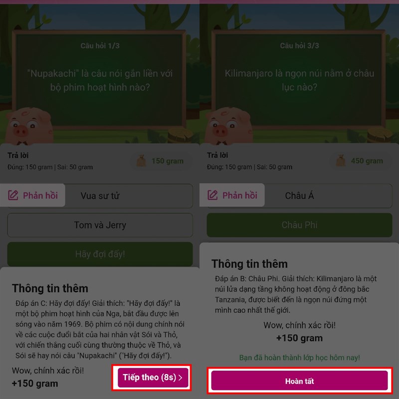 Đáp án Heo đi học trên MoMo