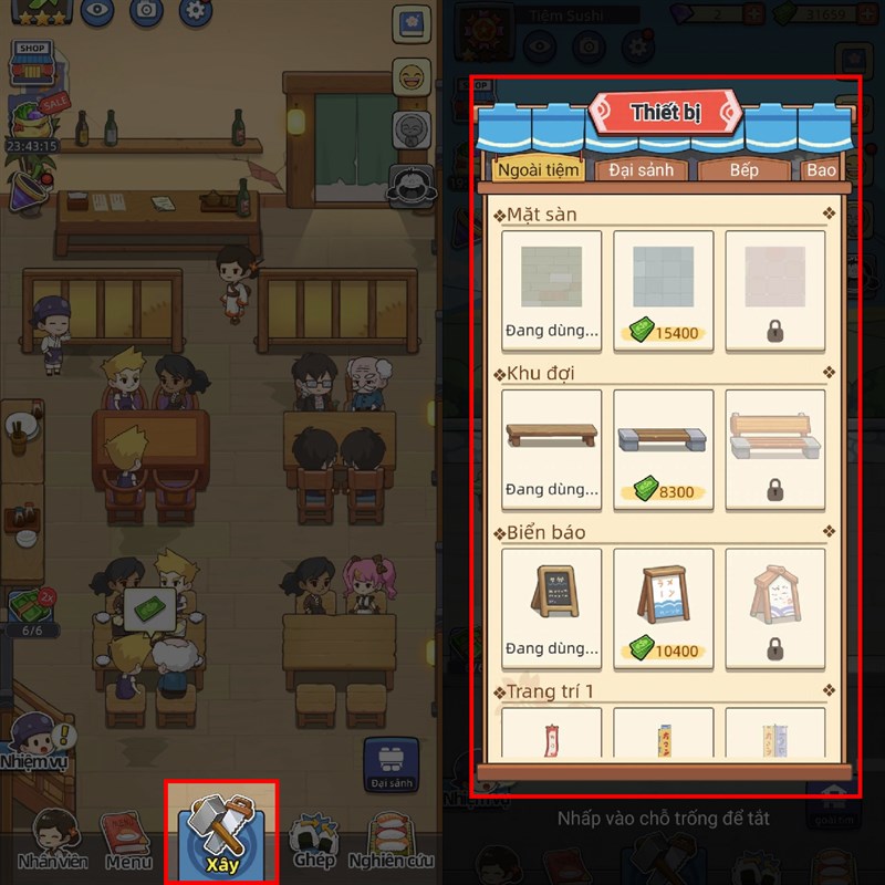 Cách kiếm điểm đánh giá thiết bị trong Tiệm Sushi Mơ Ước