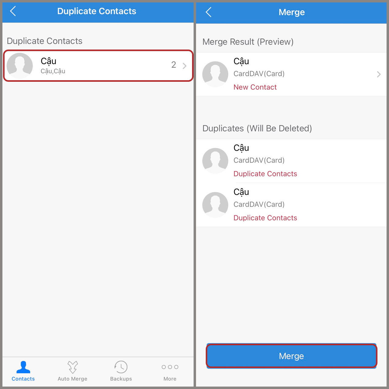 Cách xoá danh bạ trùng lặp trên iPhone