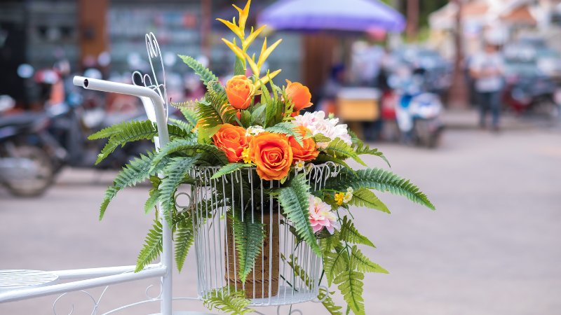 Orange rose flower basket