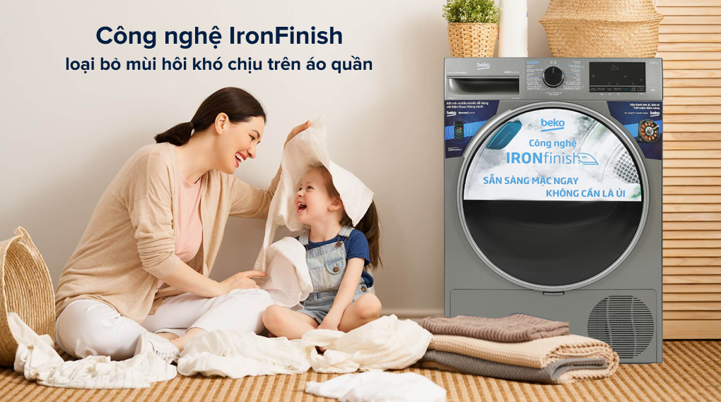 Công nghệ sấy hơi nước IronFinish độc quyền của Beko - Loại bỏ mùi hôi khó chịu