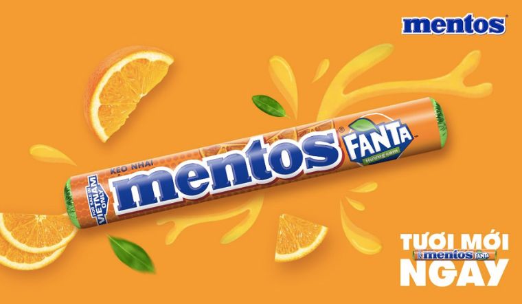 Mentos Fanta hương vị tươi mới kết hợp cùng nước giải khát Fanta hương cam