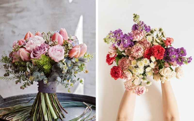 Birthday bouquet combining roses and tulips