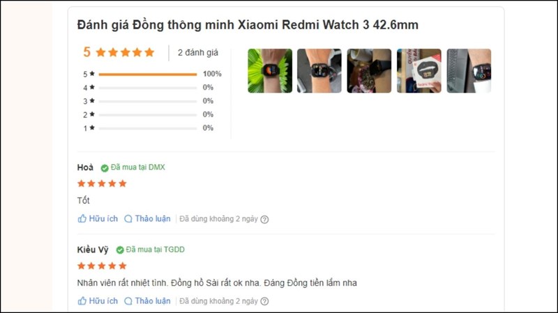 Redmi Watch 3 nhận được nhiều lượt đánh giá tích cực trên trang Thế Giới Di Động Redmi Watch 3 nhận được nhiều lượt đánh giá tích cực trên trang Thế Giới Di Động