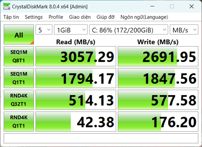 Đo tốc độ đọc/ghi của ổ cứng SSD 512 GB bên trong ThinkPad E15 Gen 4. Đo tốc độ đọc/ghi của ổ cứng SSD 512 GB bên trong ThinkPad E15 Gen 4.