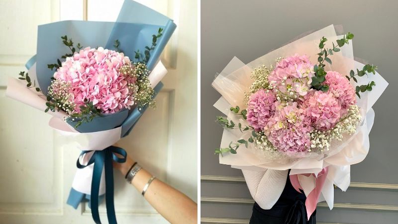 Pink cam tu cau bouquet for wife on her birthday