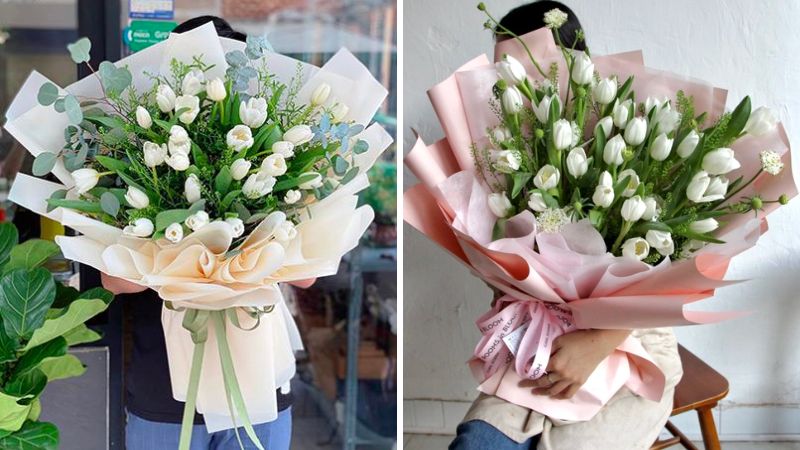 Bó hoa tulip màu trắng tặng vợ 