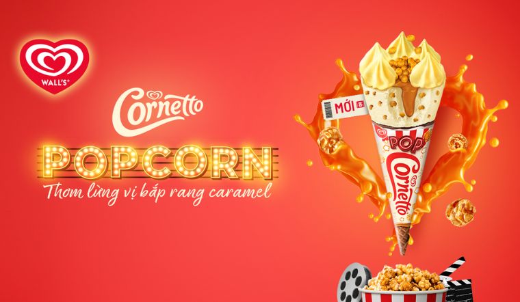 Độc lạ kem Cornetto Popcorn mới thơm lừng vị bắp rang caramel