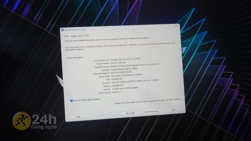 ASUS ROG Zephyrus M16 2023 được trang bị vi xử lý Intel Core i9-13900H cực kỳ mạnh mẽ hiện nay