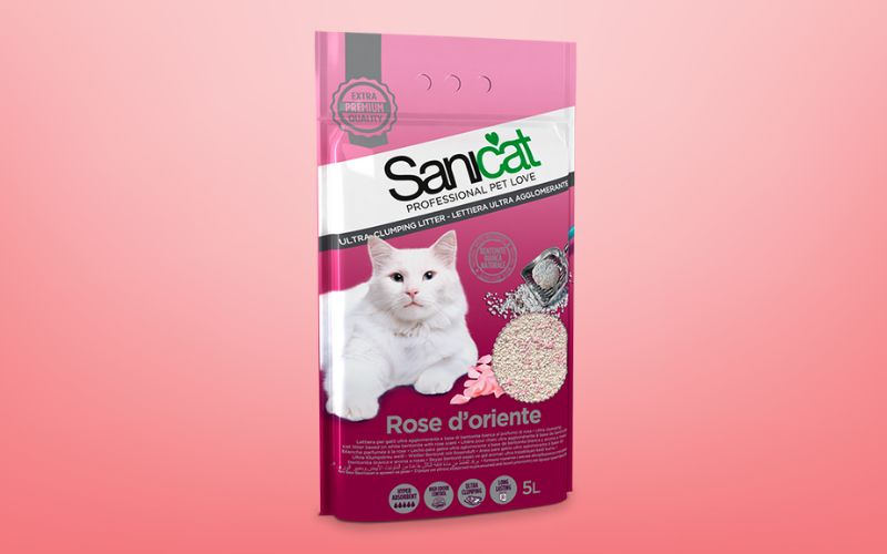 Cát vệ sinh mèo Sanicat Bentonite đất sét hương hoa hồng 5L