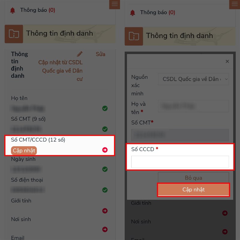 Cách cập nhật số CCCD trên Cổng Dịch vụ công Quốc Gia