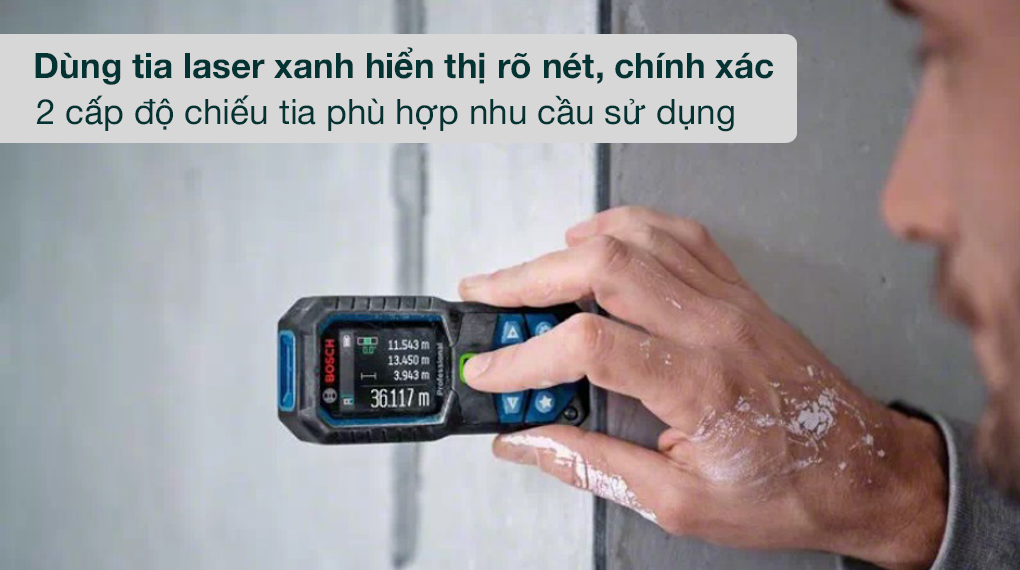 Máy đo khoảng cách laser Bosch GLM 50-27 CG có nhiều tính năng như cộng dồn liên tiếp các khoảng cách