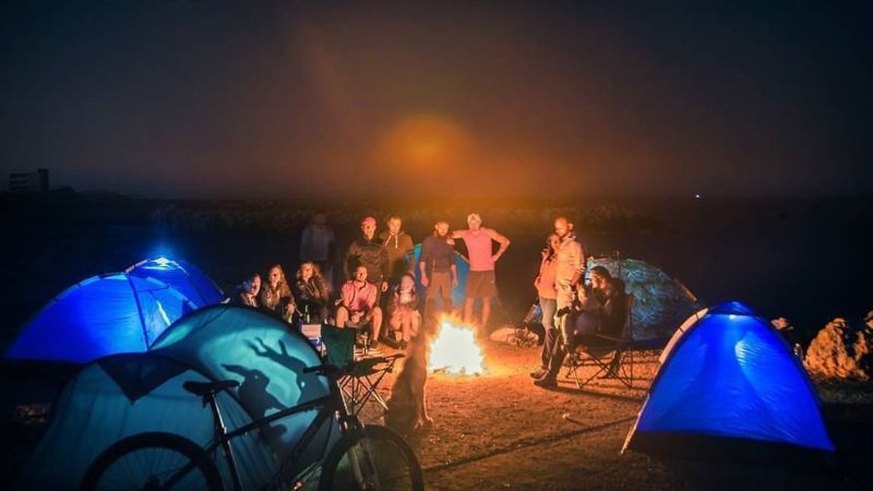 Birthday with a camping bonfire