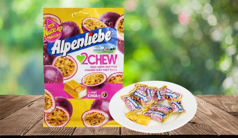 Chua ngọt hòa quyện với kẹo Alpenliebe chanh dây hạt chia 2Chew mới