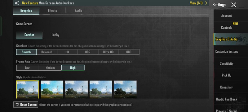 Thiết lập đồ họa PUBG Mobile mà mình đặt trên OPPO Reno8