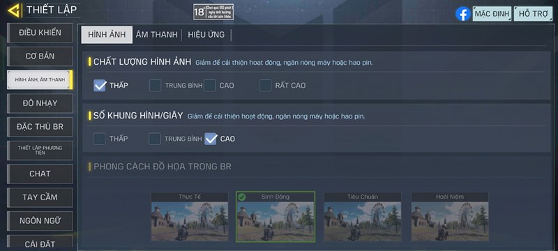 Thiết lập đồ họa Call Of Duty Mobile mà mình đặt trên OPPO Reno8