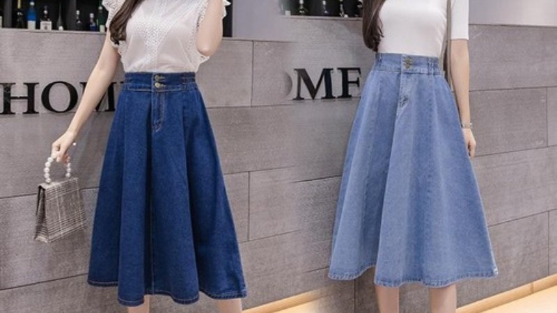 Chân váy jeans dáng dài chữ a CV06-18 | Thời trang công sở K&K Fashion
