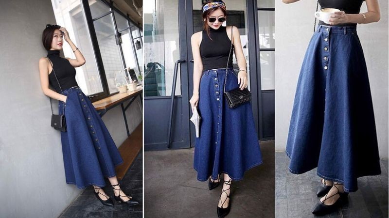 Chân váy jean dài xẻ tà phong cách ulzzang - Chân váy | ThờiTrangNữ.vn