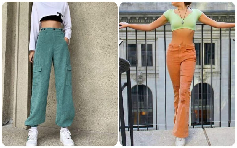 Quần nhung tăm phối cùng crop top