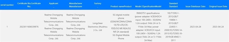 Chứng nhận 3C của realme 11