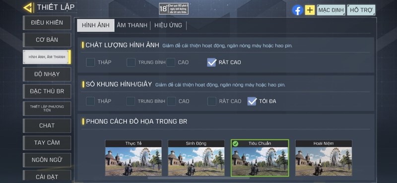 Thiết lập đồ họa trong Call Of Duty Mobile mà mình chỉnh được với iPhone 13 mini.