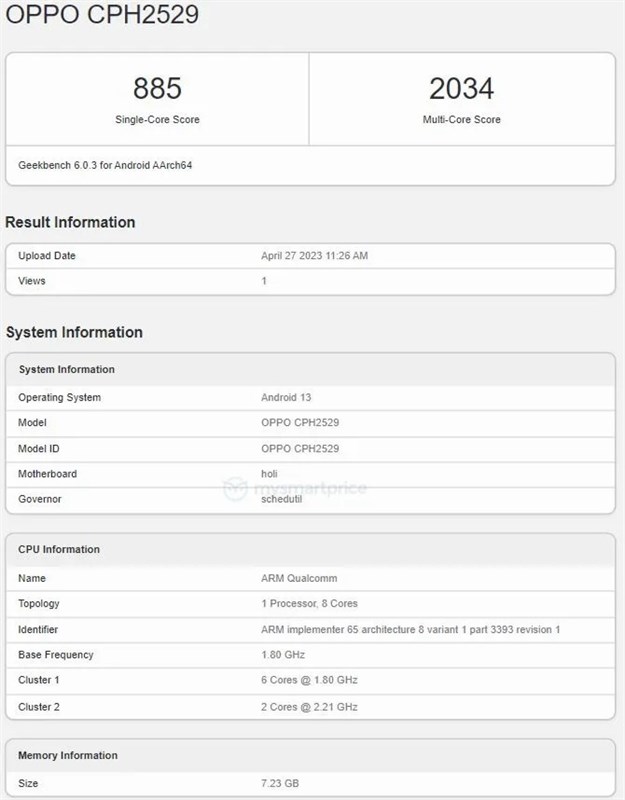 OPPO A98 trên Geekbench OPPO A98 trên Geekbench