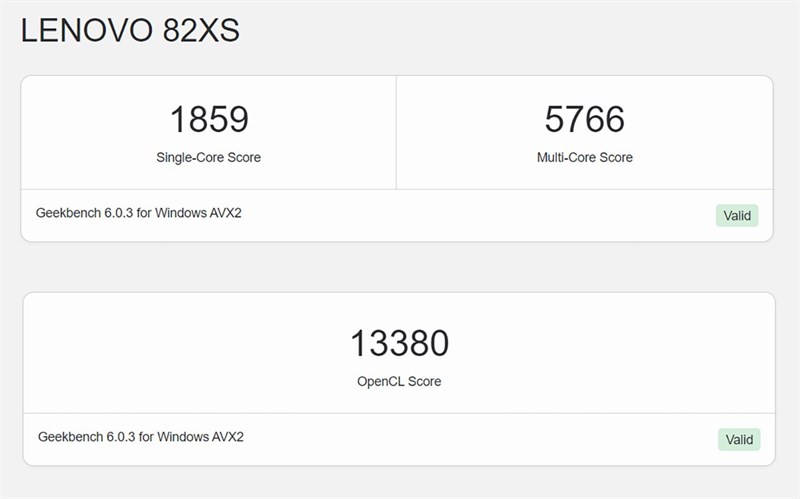 Điểm GeekBench 6 của Lenovo Ideapad Slim 5 Light Điểm GeekBench 6 của Lenovo Ideapad Slim 5 Light