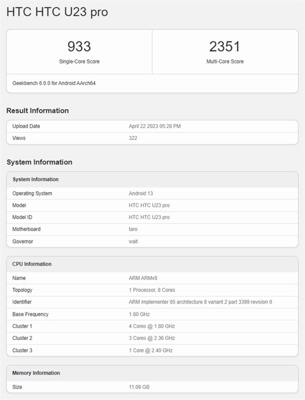 Thông tin về mẫu HTC mới trên Geekbench