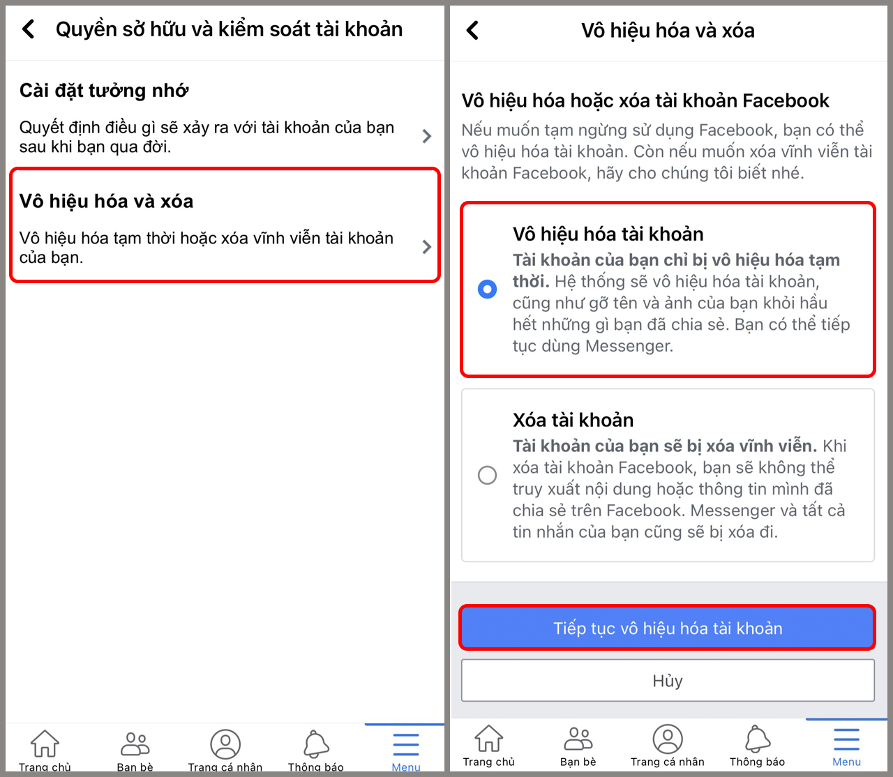 Cách xóa tài khoản Facebook trên iPhone