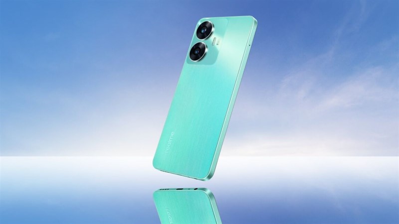 Cận cảnh mặt lưng tuyệt đẹp của realme C55 phiên bản màu Rainforest