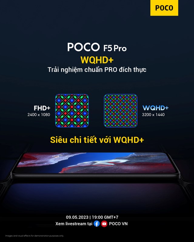 POCO F5 Pro có màn hình Flow AMOLED WQHD+ với mật độ pixels cao hơn chuẩn Full HD+