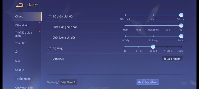 Thiết lập đồ họa Liên Quân Mobile mà mình đặt cho bài đánh giá pin