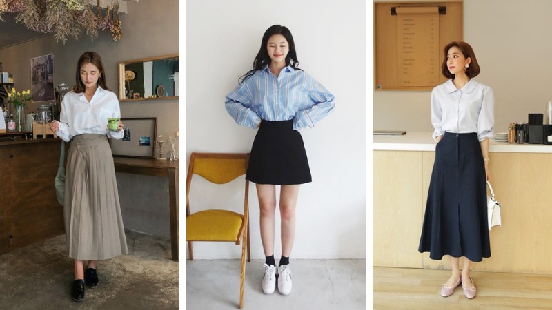 Chân váy và áo sơ mi tay dài