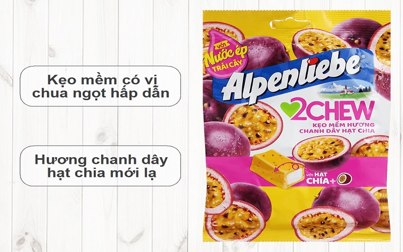 Kẹo mềm hương chanh dây hạt chia Alpenliebe 2Chew