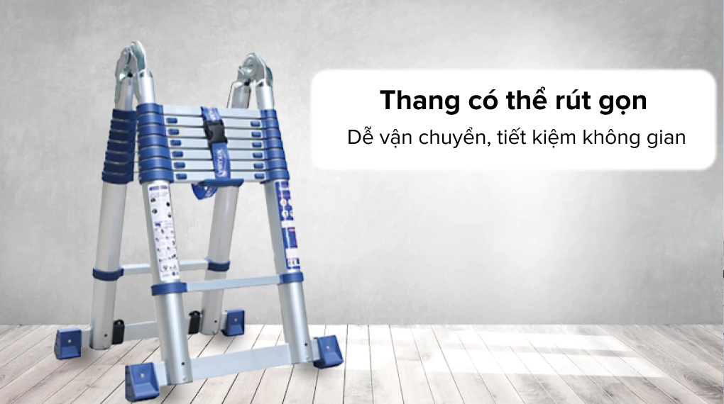 Thang nhôm rút đôi 8 x 2 bậc Nikawa NK-50AI-PRI có thể dễ dàng rút gọn.