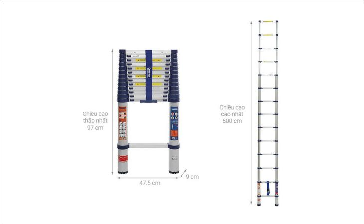 Thang nhôm rút đơn 14 bậc Nikawa NK-50 có chiều cao tối đa 500 cm hỗ trợ làm việc trên cao hiệu quả.