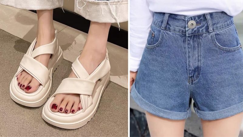 Mix quần jean đùi với sandal nữ