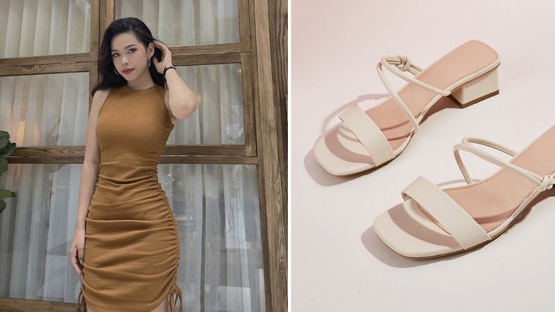 Mix đầm body với giày sandal