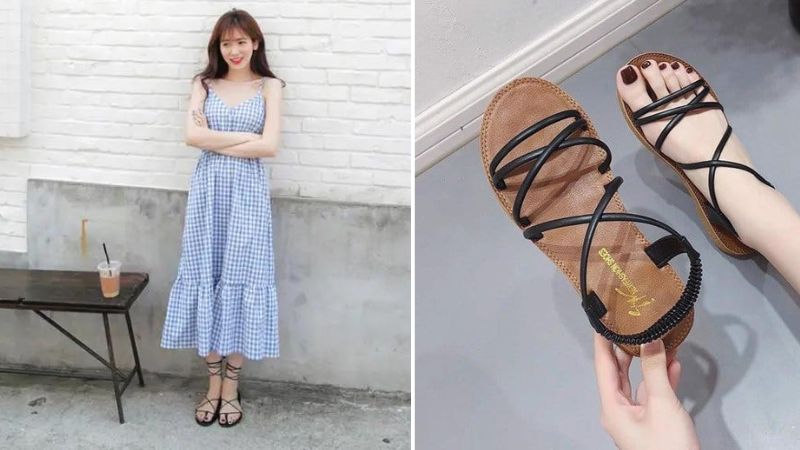 Mix áo đầm dây với giày sandal