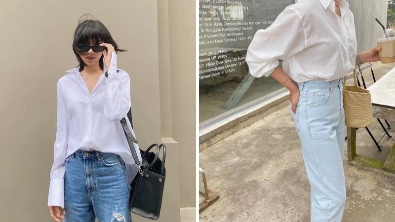 Áo sơ mi trắng và quần jeans