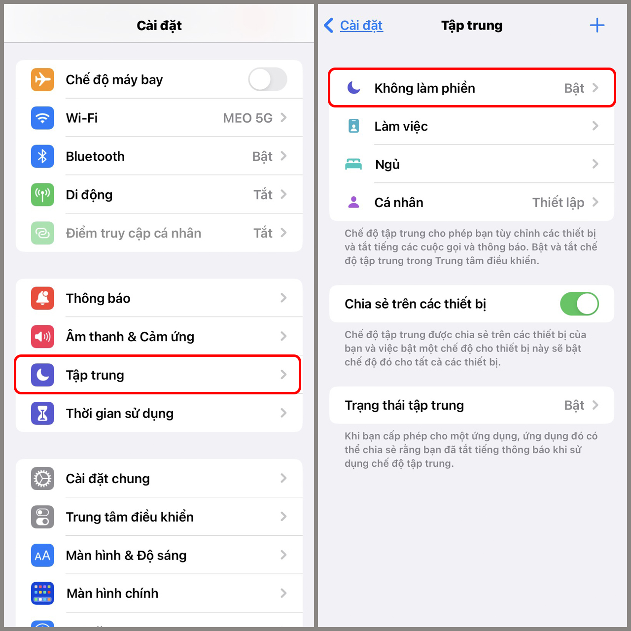 Thiết lập chế độ Tập trung trên iPhone Vào Cài đặt và chọn Tập trung để tùy chỉnh màn hình chính iPhone