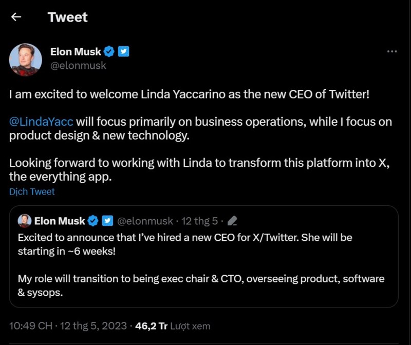 Bài viết thông báo về CEO mới của Twitter 
