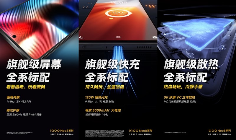 iQOO Neo8 series được hãng xác nhận thông số màn hình, pin, sạc nhanh và tản nhiệt